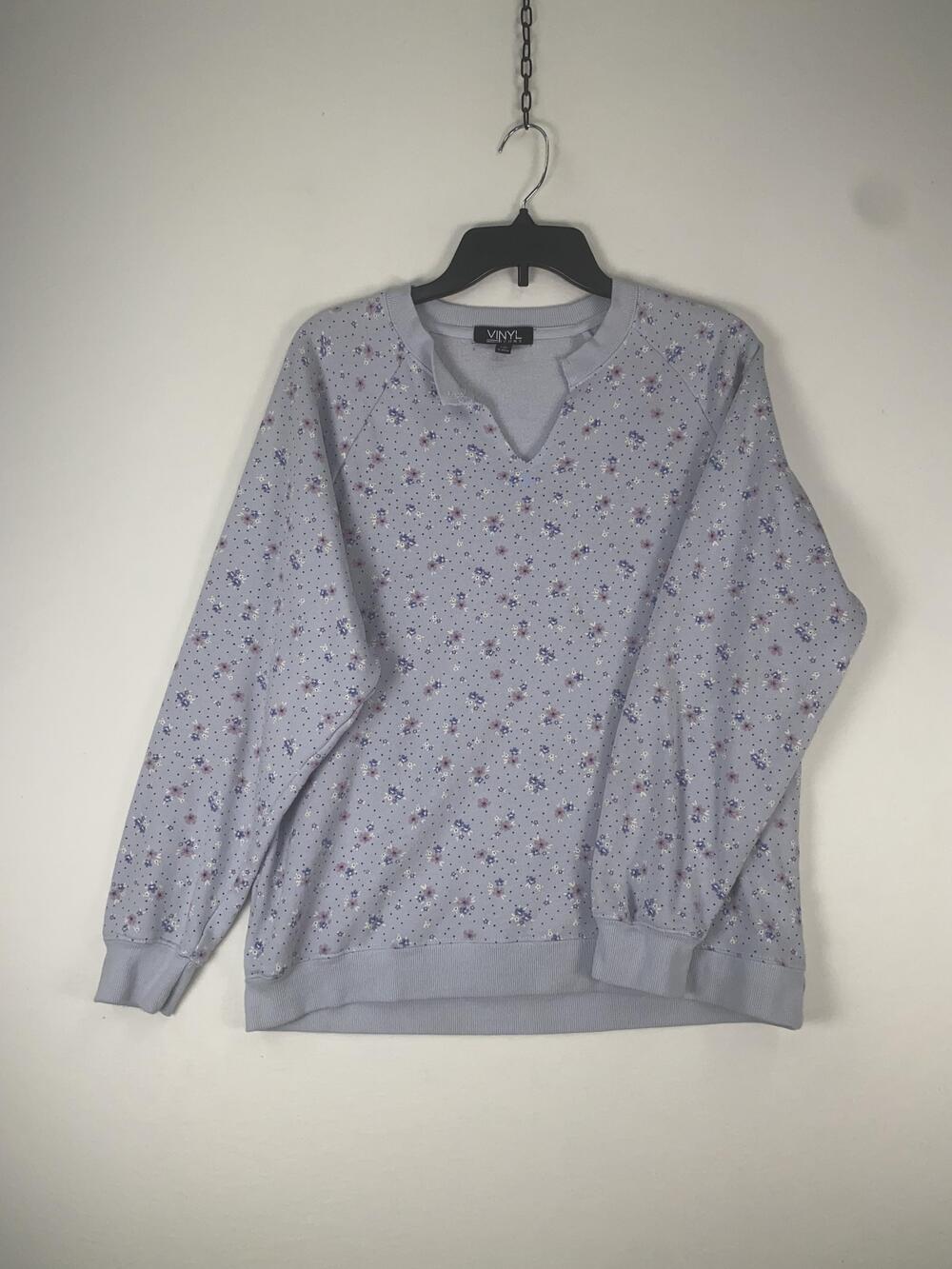 Vinyl Icons T-Shirt Womens Medium Purple Floral Raglan Long Sleeve Crew Neck